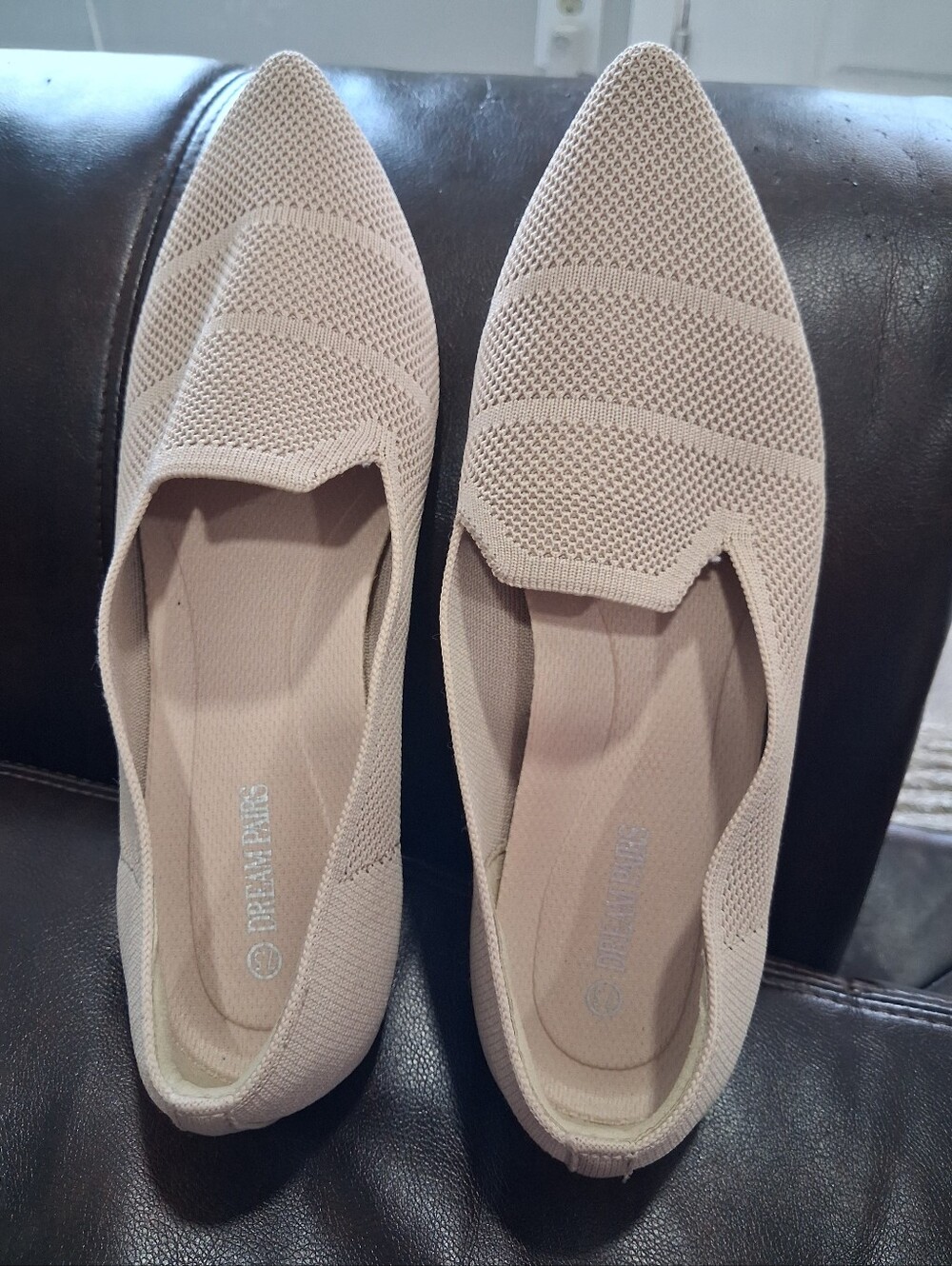 Dream Pairs Women's Pointed Knit Slip-On Flats in Beige